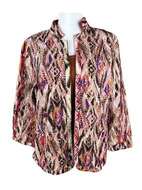Chico's Multicolor Chevron Print Open Front Collarless Jacket Women's size 12